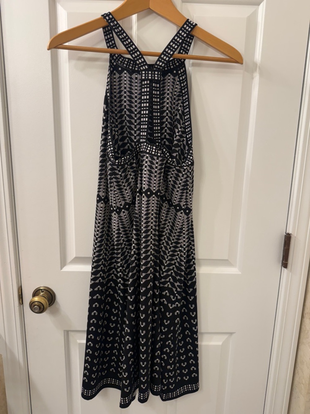 Max Studio Black and White Geometric Halter Maxi Dress - Picture 3 of 3